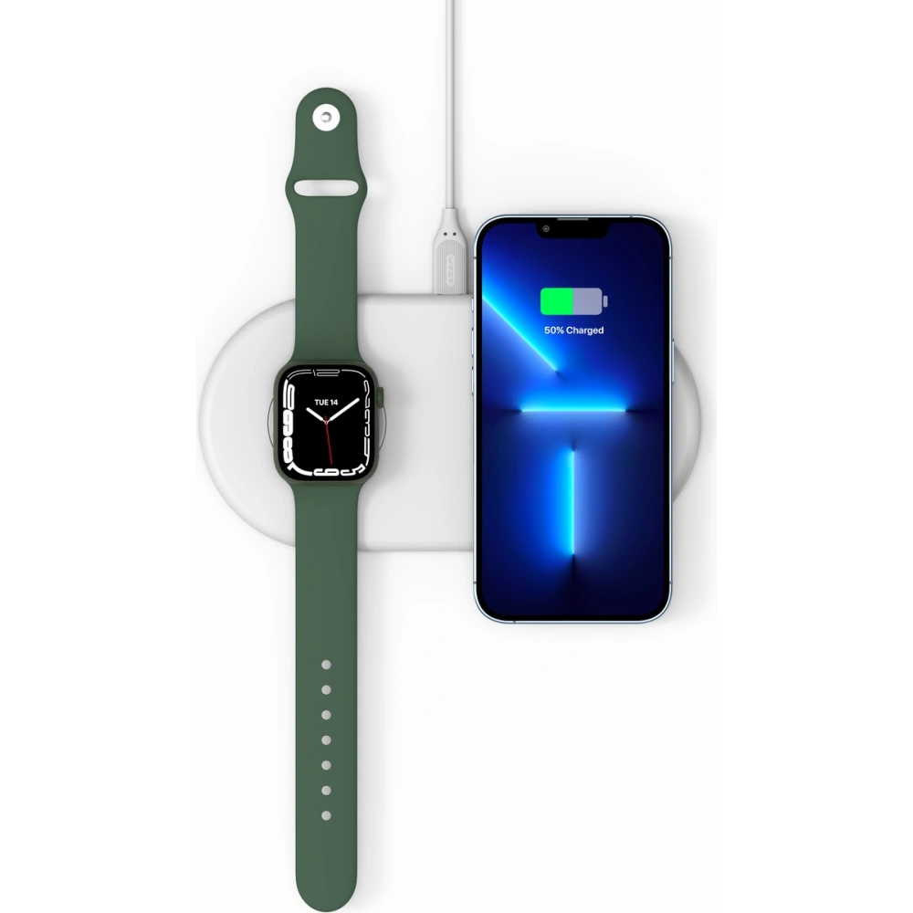 Hurtownia GSM - Bezdrátová nabíječka Adam Elements Omnia Q2 pro 2 zařízení s držákem na Apple Watch (bílá) - ADAM004WHT - {ean13} - Hurt