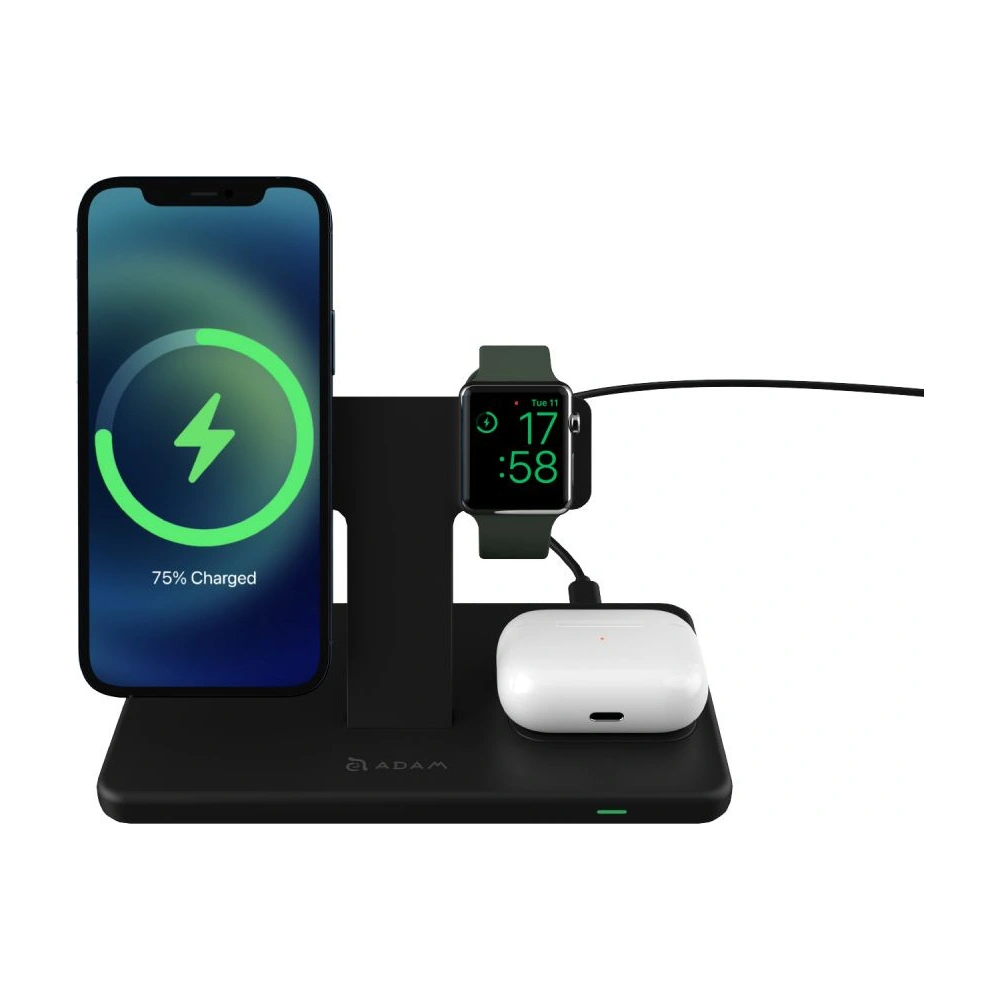 Hurtownia GSM - Bezdrátová nabíječka Adam Elements Omnia M3 pro 3 zařízení s držákem na Apple Watch + MagSafe (černá) - ADAM016 - {ean13} - Hurt