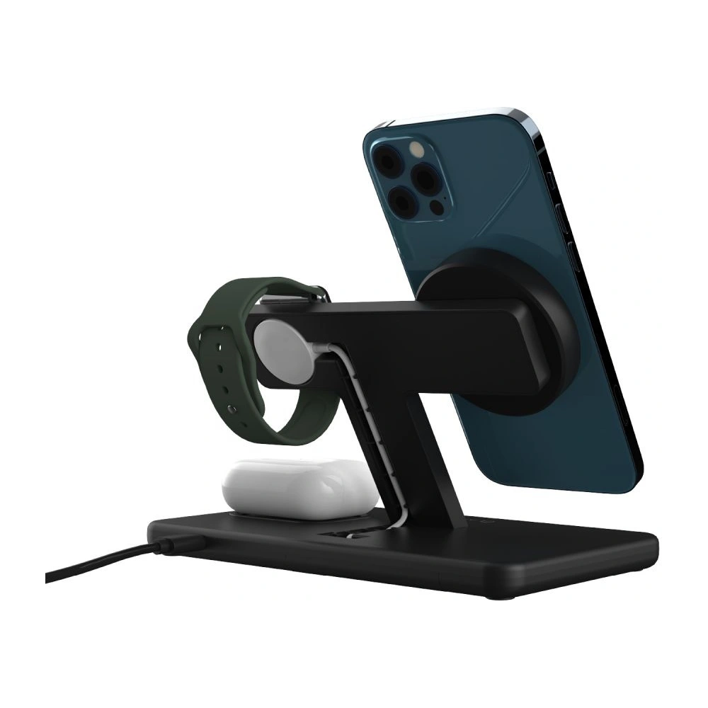Hurtownia GSM - Bezdrátová nabíječka Adam Elements Omnia M3 pro 3 zařízení s držákem na Apple Watch + MagSafe (černá) - ADAM016 - {ean13} - Hurt