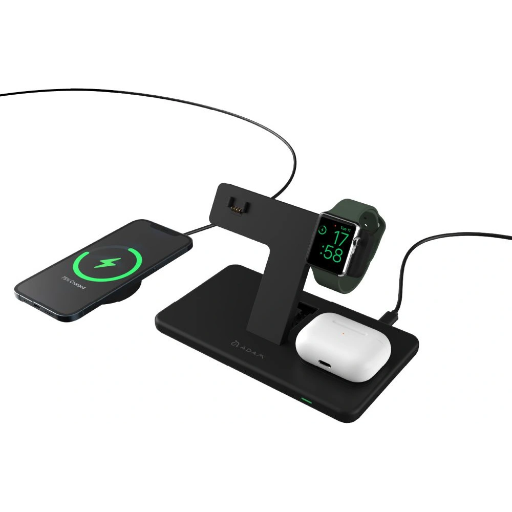 Hurtownia GSM - Bezdrátová nabíječka Adam Elements Omnia M3 pro 3 zařízení s držákem na Apple Watch + MagSafe (černá) - ADAM016 - {ean13} - Hurt