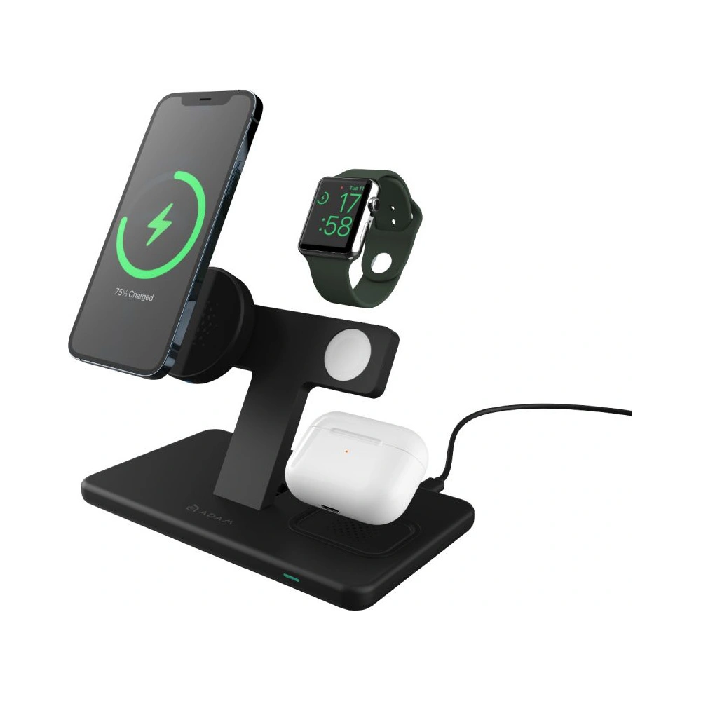 Hurtownia GSM - Bezdrátová nabíječka Adam Elements Omnia M3 pro 3 zařízení s držákem na Apple Watch + MagSafe (černá) - ADAM016 - {ean13} - Hurt
