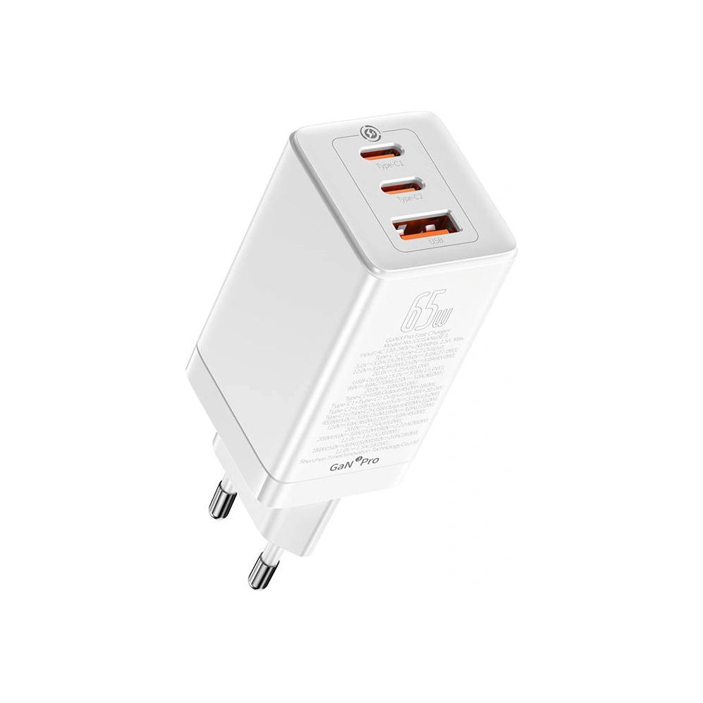 Hurtownia GSM - Ładowarka sieciowa Baseus GaN3 Pro, 2xUSB-C + USB, 65W (biała) - BSU3239WHT - {ean13} - Hurt