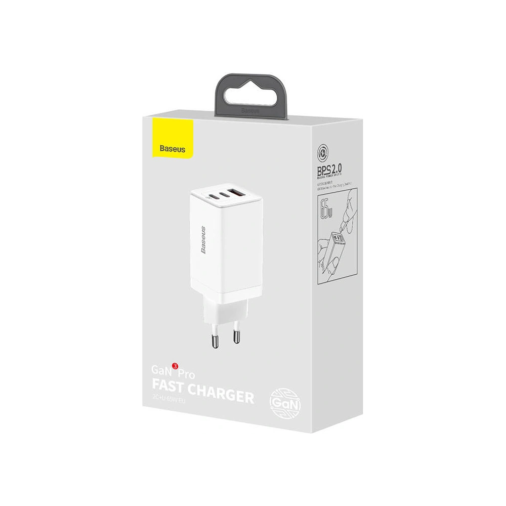 Hurtownia GSM - Ładowarka sieciowa Baseus GaN3 Pro, 2xUSB-C + USB, 65W (biała) - BSU3239WHT - {ean13} - Hurt