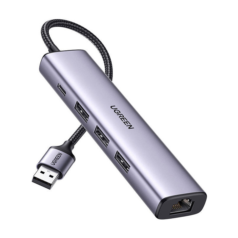 Ugreen Distributor - 6957303865543 - UGR1219SLV - Adapter UGREEN 5in1 USB-A to 3x USB 3.0 + RJ45 + USB-C (silver) - B2B homescreen