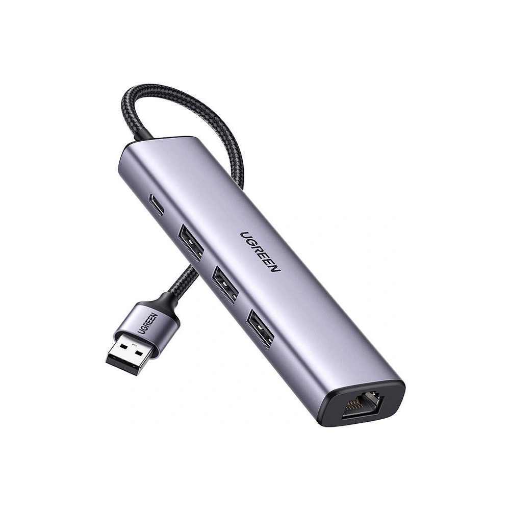 Hurtownia GSM - Adaptér UGREEN 5v1 USB-A na 3x USB 3.0 + RJ45 + USB-C (stříbrný) - UGR1219SLV - {ean13} - Hurt