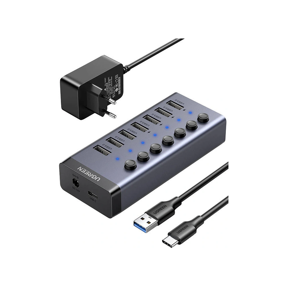 Hurtownia GSM - Hub UGREEN 7w1 USB-C, 7x USB-A 3.0 12V 2A (černý) - UGR1228BLK - {ean13} - Hurt