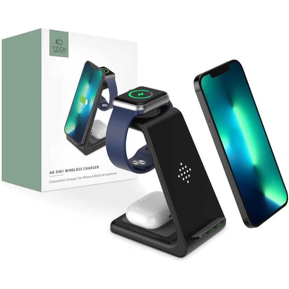 Hurtownia GSM - Ładowarka bezprzewodowa Tech-Protect A8 3in1 Wireless Charger Black - THP1028BLK - {ean13} - Hurt