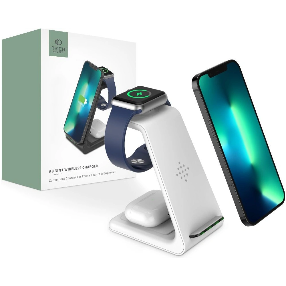 Hurtownia GSM - Bezdrátová nabíječka Tech-Protect A8 3in1 Wireless Charger White - THP1029WHT - {ean13} - Hurt