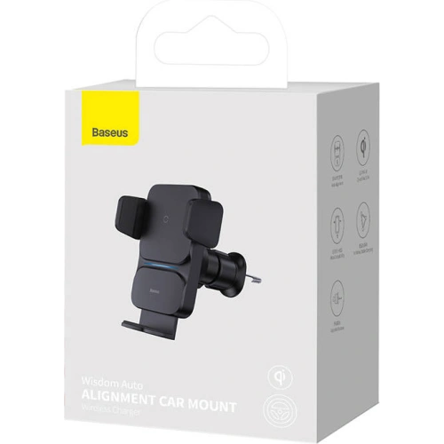 Samochodowy uchwyt grawitacyjny do kratki Baseus Wisdom z ładowarką indukcyjną Qi (czarny)