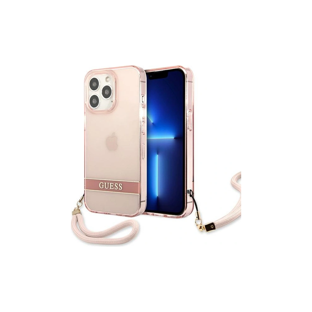 Wholesale Guess GUHCP13LHTSGSP Apple iPhone 13 Pro pink hardcase Translucent Stap - GUE1715PNK - {ean13} - Hurt