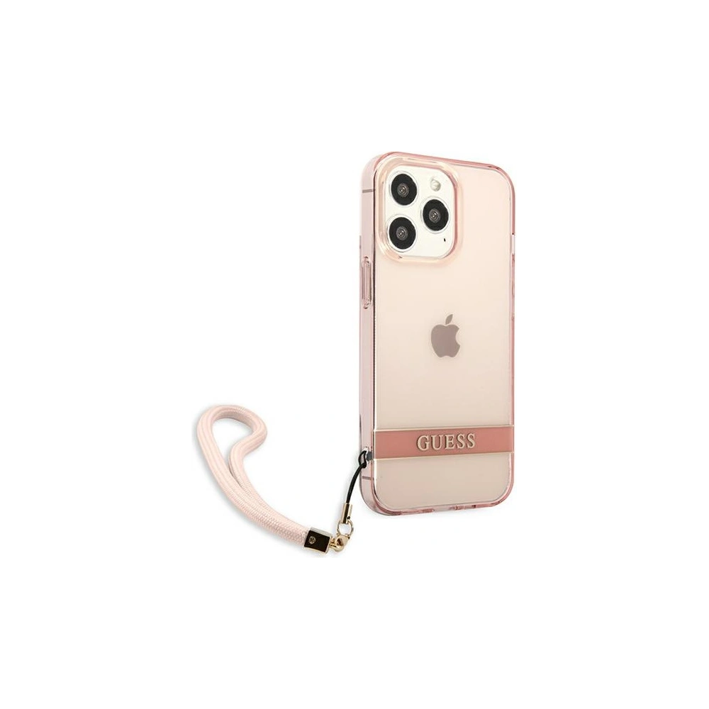 Wholesale Guess GUHCP13LHTSGSP Apple iPhone 13 Pro pink hardcase Translucent Stap - GUE1715PNK - {ean13} - Hurt