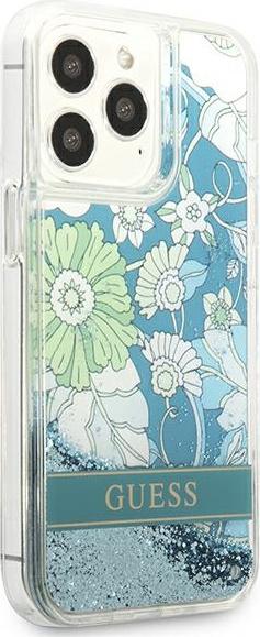 Kryt Guess GUHCP13LLFLSN Apple iPhone 13 Pro green hardcase Flower Liquid Glitter