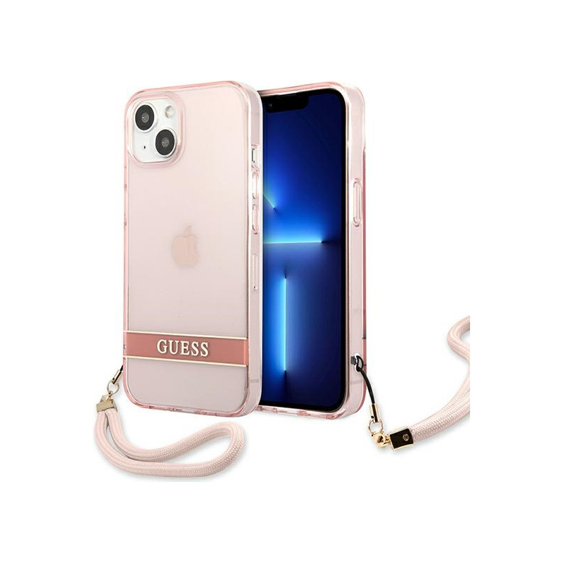 Guess Distributor - 3666339040642 - GUE1718PNK - Guess GUHCP13MHTSGSP Apple iPhone 13 pink hardcase Translucent Stap - B2B homescreen