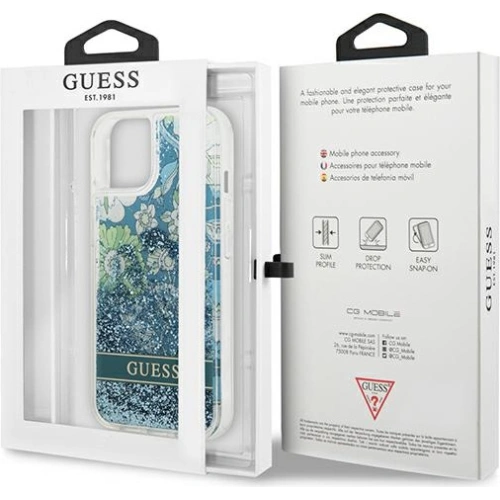 Etui Guess GUHCP13SLFLSN Apple iPhone 13 mini zielony/green hardcase Flower Liquid Glitter