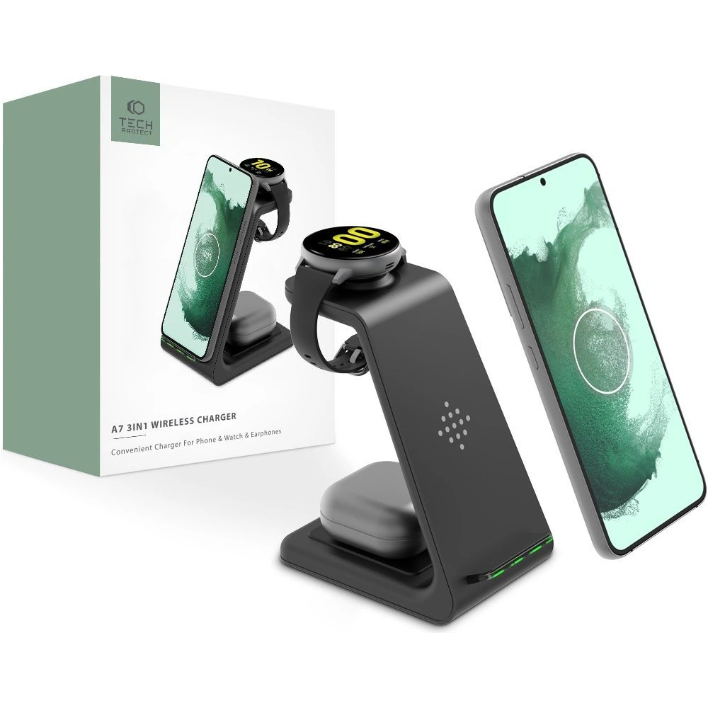Hurtownia GSM - Bezdrátová nabíječka Tech-Protect A7 3in1 Wireless Charger Black - THP1036BLK - {ean13} - Hurt