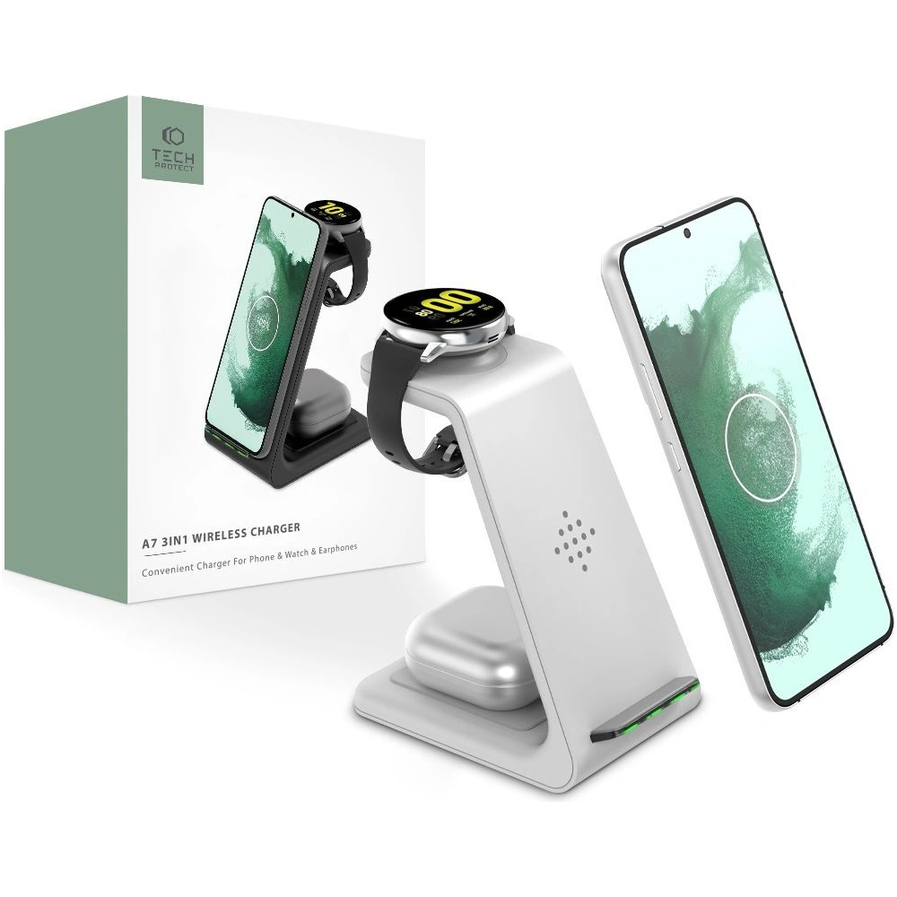 Hurtownia GSM - Bezdrátová nabíječka Tech-Protect A7 3in1 Wireless Charger Bílá - THP1037WHT - {ean13} - Hurt