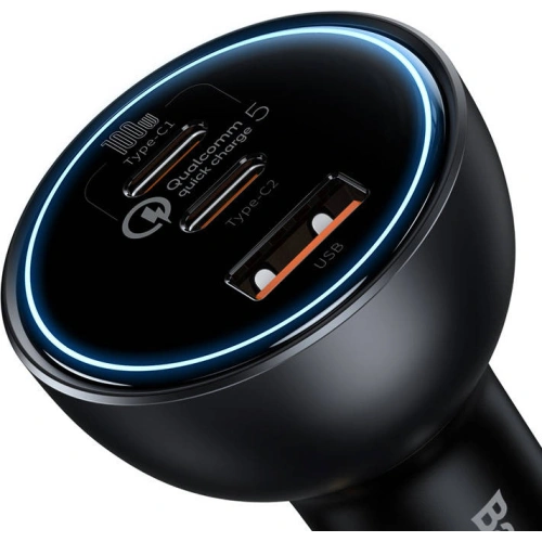 Ładowarka samochodowa Baseus Qualcomm, USB, 2x USB-C, 160W (szara)