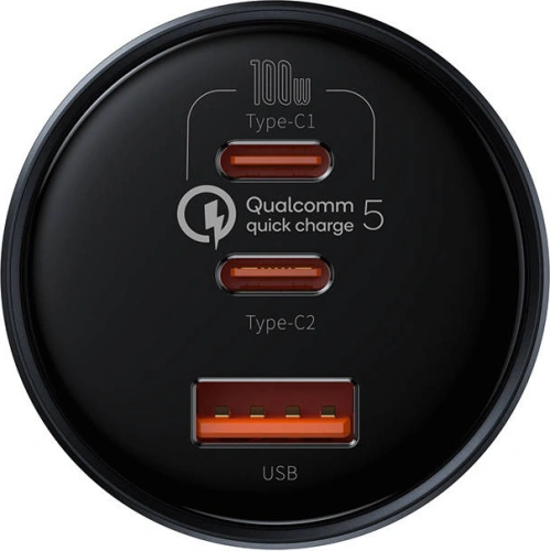Ładowarka samochodowa Baseus Qualcomm, USB, 2x USB-C, 160W (szara)