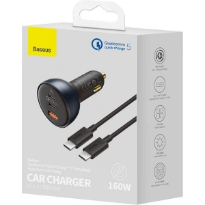 Hurtownia GSM - Ładowarka samochodowa Baseus Qualcomm, USB, 2x USB-C, 160W (szara) - BSU3243GRY - {ean13} - Hurt