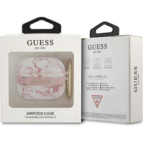 Etui Guess GUA3HCHMAP Apple AirPods 3 różowy/pink Marble Strap Collection