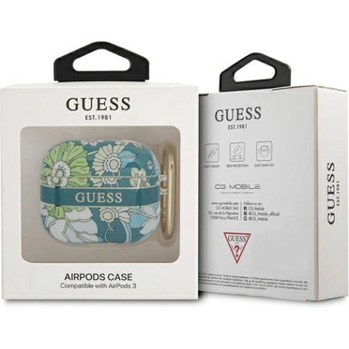 Etui Guess GUA3HHFLN Apple AirPods 3 zielony/green Flower Strap Collection
