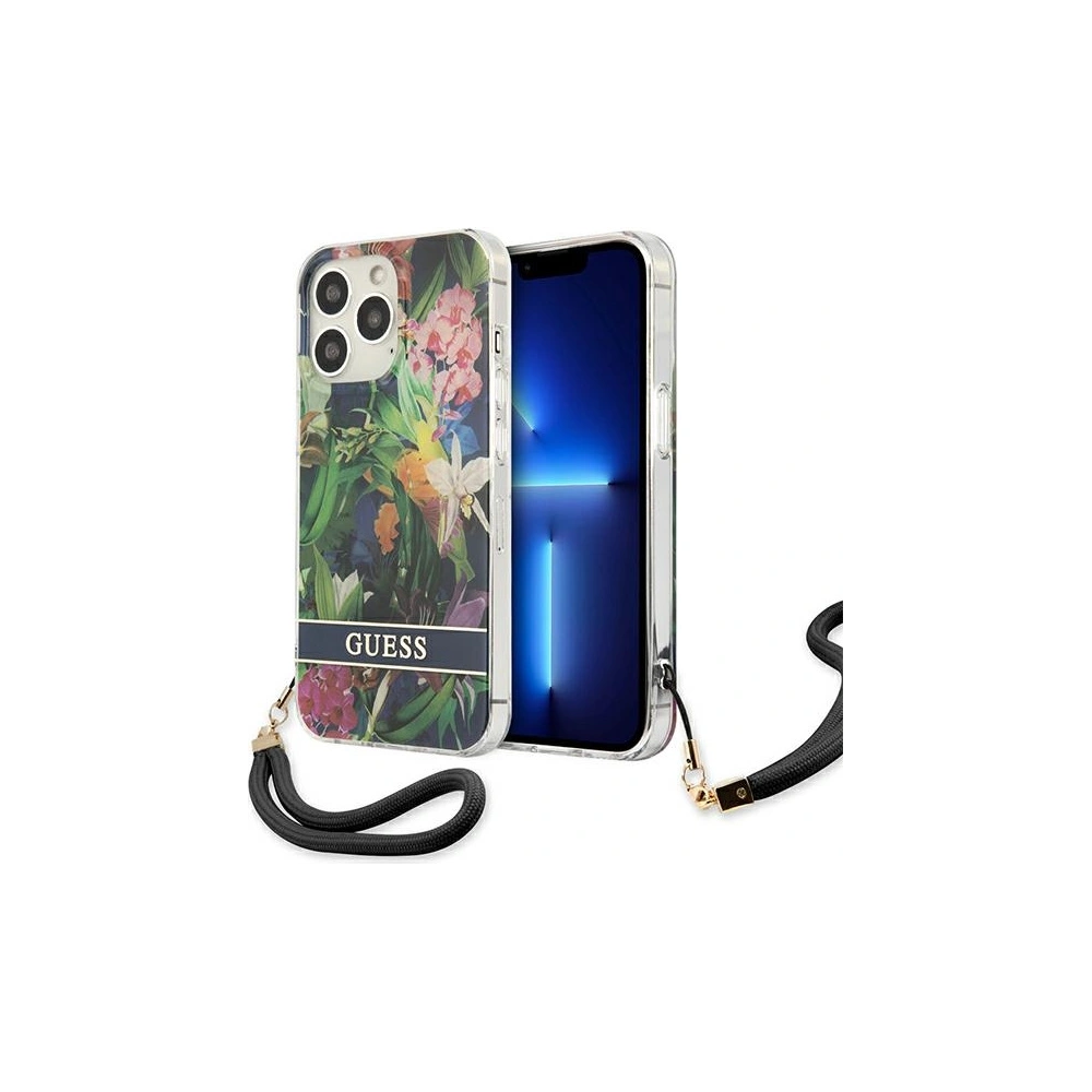 Hurtownia GSM - Etui Guess GUHCP13LHFLSB Apple iPhone 13 Pro modrý/blue hardcase Flower Strap - GUE1759BLU - {ean13} - Hurt