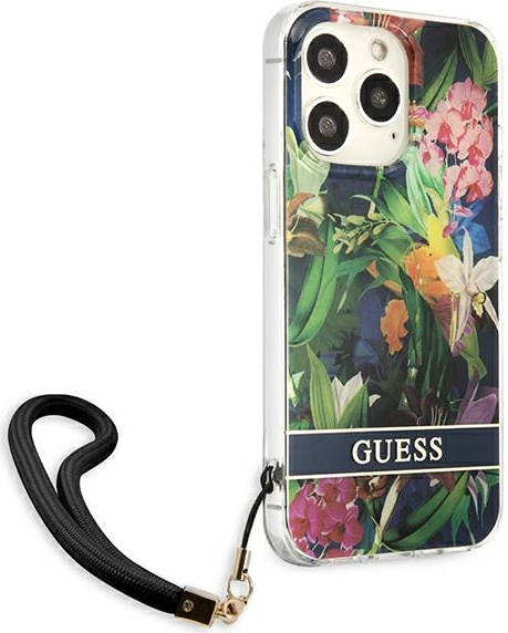 Kryt Guess GUHCP13LHFLSB Apple iPhone 13 Pro blue hardcase Flower Strap