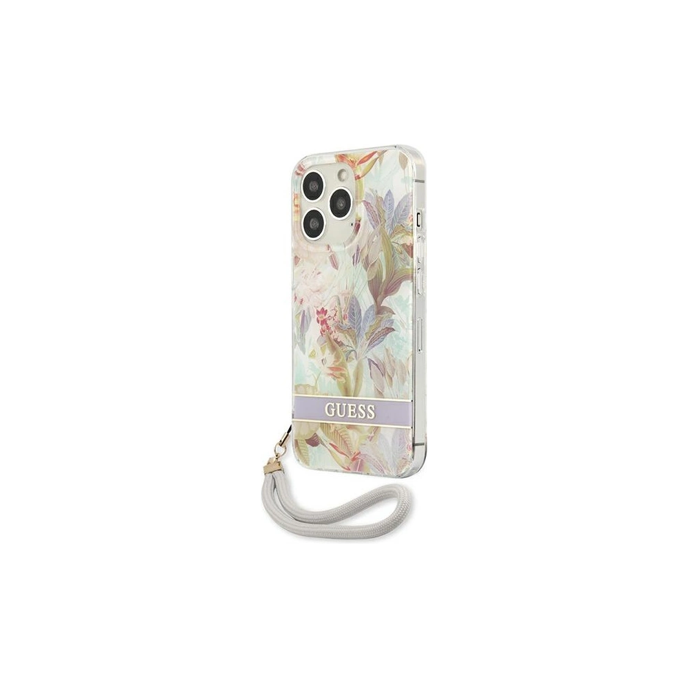Wholesale Guess GUHCP13LHFLSU Apple iPhone 13 Pro purple hardcase Flower Strap - GUE1762PRP - {ean13} - Hurt