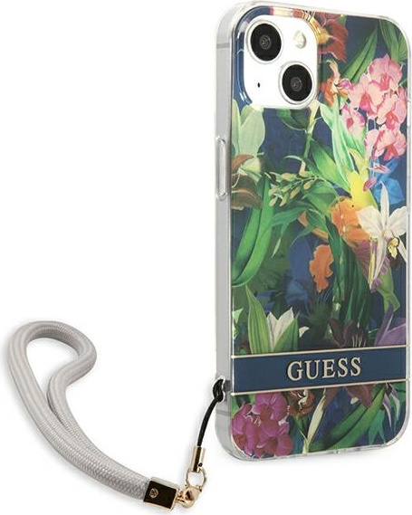 Kryt Guess GUHCP13MHFLSB Apple iPhone 13 blue hardcase Flower Strap