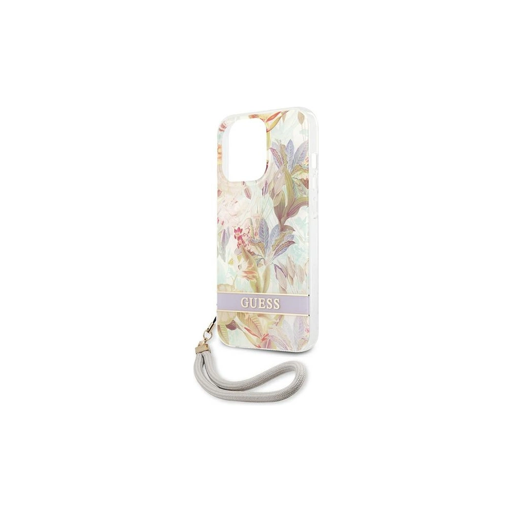 Wholesale Guess GUHCP13XHFLSU Apple iPhone 13 Pro Max purple hardcase Flower Strap - GUE1782PRP - {ean13} - Hurt