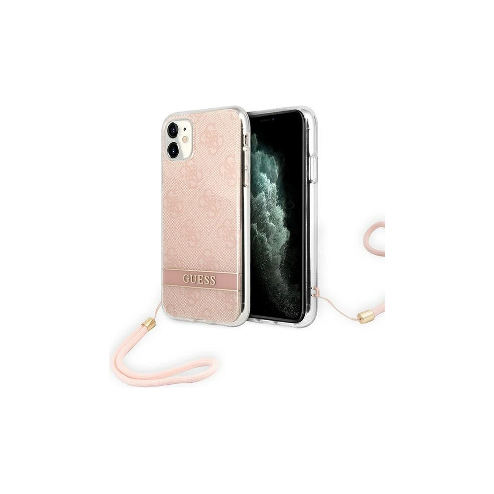 Wholesale Guess GUOHCN61H4STP Apple iPhone 11 pink hardcase 4G Print Strap - GUE1789PNK - {ean13} - Hurt