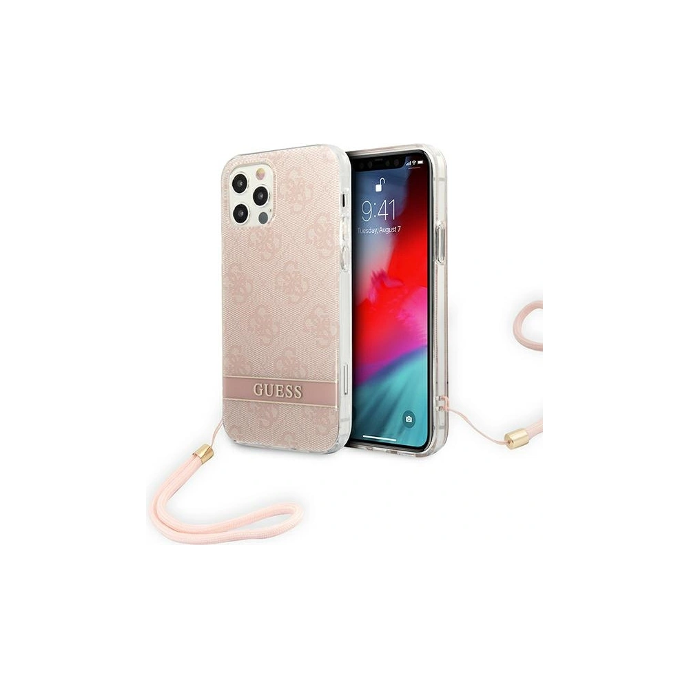Etui Guess GUOHCP12MH4STP Apple iPhone 12/12 Pro růžový/pink hardcase 4G Print Strap