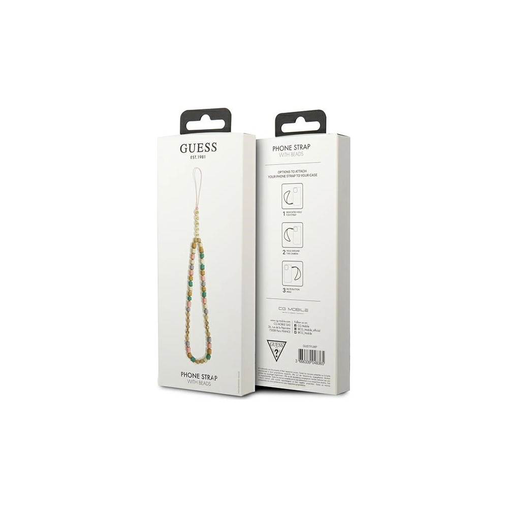 Závěs Guess GUSTFLWP Phone Strap růžový/pink Heishi Beads