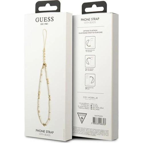 Zawieszka Guess GUSTPEARW Phone Strap biały/white Heishi Beads