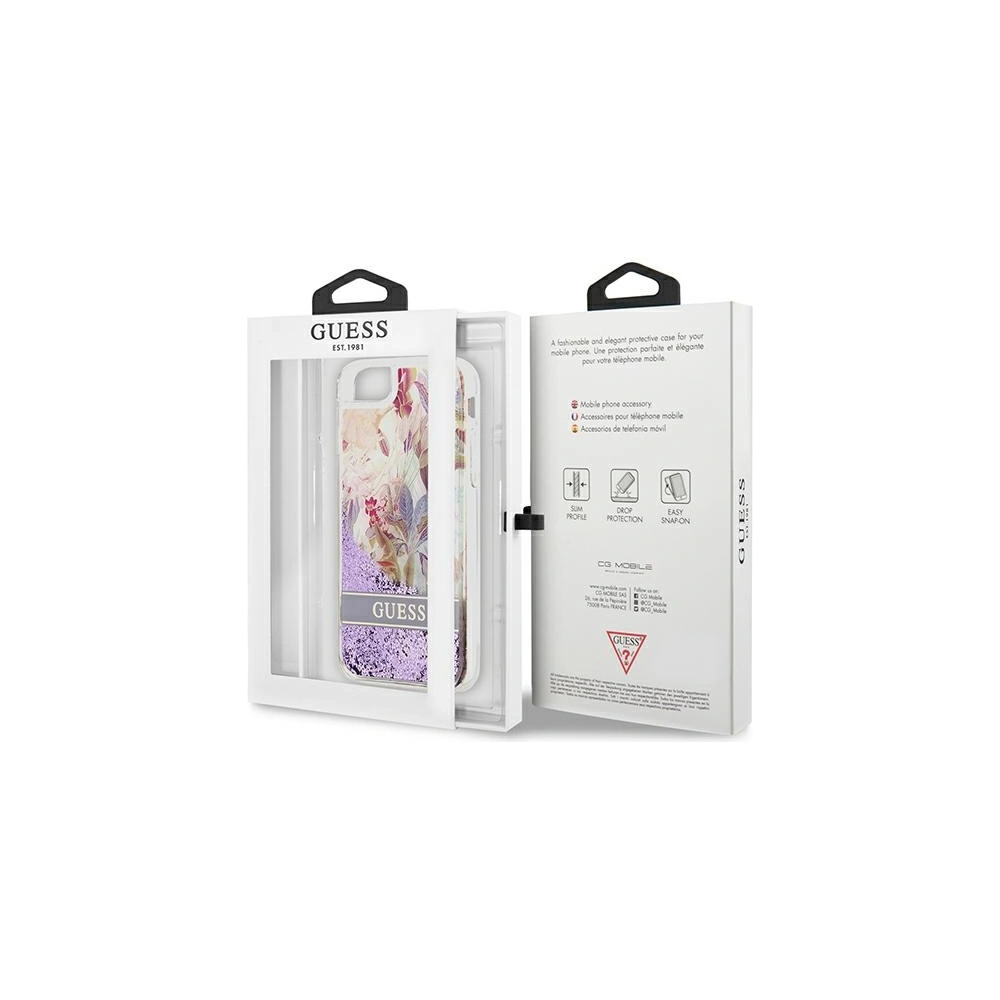Hurtownia GSM - Etui Guess GUHCI8LFLSU Apple iPhone SE 2022/SE 2020/8/7 fialové/purple hardcase Květinová tekutá třpytka - GUE1813PRP - {ean13} - Hurt