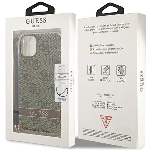 Etui Guess GUOHCN61H4STW Apple iPhone 11 brązowy/brown hardcase 4G Print Strap