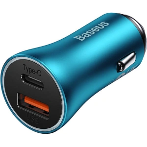 Ładowarka samochodowa Baseus Golden Contactor Max, USB + USB-C, 60W (niebieska)