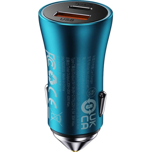 Ładowarka samochodowa Baseus Golden Contactor Max, USB + USB-C, 60W (niebieska)