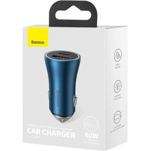 Hurtownia GSM - Ładowarka samochodowa Baseus Golden Contactor Max, USB + USB-C, 60W (niebieska) - BSU3249BLU - {ean13} - Hurt