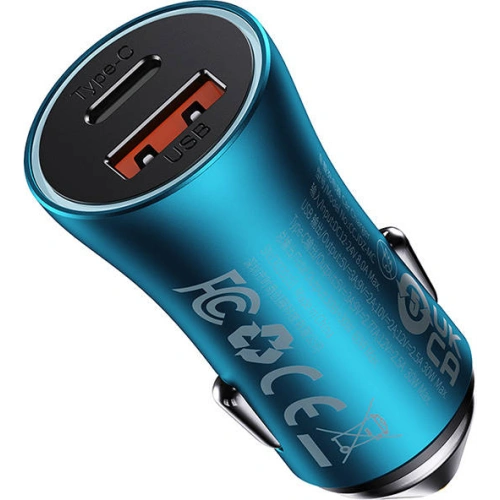 Ładowarka samochodowa Baseus Golden Contactor Max, USB + USB-C, 60W (niebieska)
