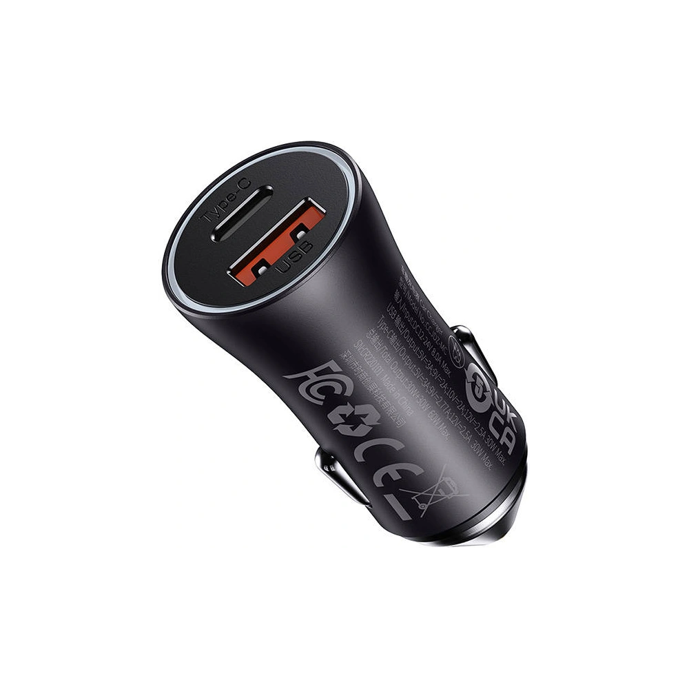 Auto nabíječka Baseus Golden Contactor Max, USB + USB-C, 60W (šedá)