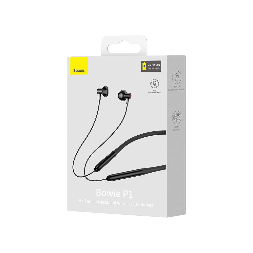 Wholesale Baseus Bowie P1 Half In-ear Neckband Wireless Earphones Black - BSU3255BLK - {ean13} - Hurt