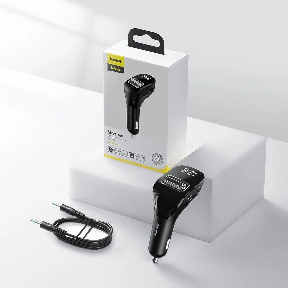 Hurtownia GSM - Transmiter FM Baseus F40 Bluetooth port AUX nabíječka do auta 2x USB 15W 2A černá - BSU3273BLK - {ean13} - Hurt