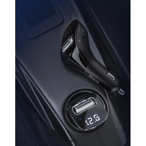 Transmiter FM Baseus F40 Bluetooth port AUX ładowarka samochodowa 2x USB 15W 2A czarny