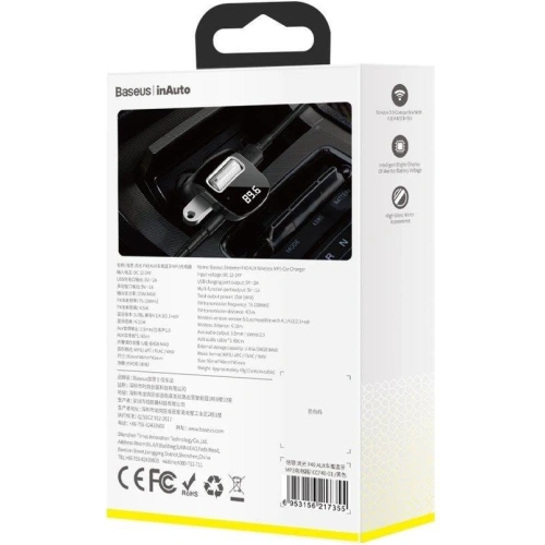 Transmiter FM Baseus F40 Bluetooth port AUX ładowarka samochodowa 2x USB 15W 2A czarny