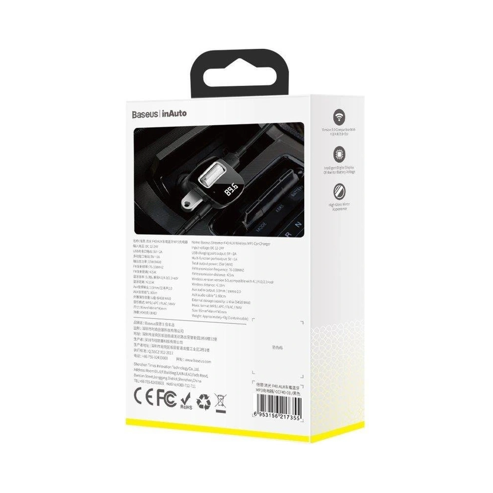Hurtownia GSM - Transmiter FM Baseus F40 Bluetooth port AUX nabíječka do auta 2x USB 15W 2A černá - BSU3273BLK - {ean13} - Hurt