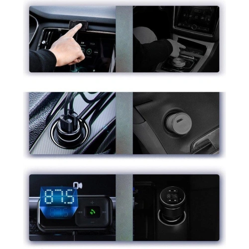 Transmiter FM Baseus S-16 Bluetooth 5.0 2x USB ładowarka samochodowa AUX MP3 TF micro SD 3,1 A czarny