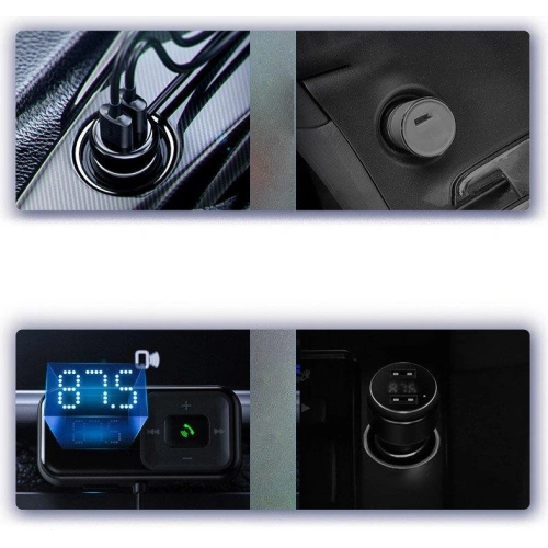 Transmiter FM Baseus S-16 Bluetooth 5.0 2x USB ładowarka samochodowa AUX MP3 TF micro SD 3,1 A czarny