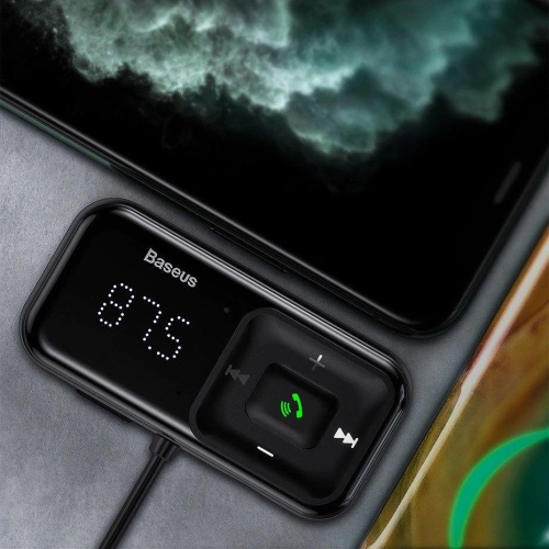 Transmiter FM Baseus S-16 Bluetooth 5.0 2x USB ładowarka samochodowa AUX MP3 TF micro SD 3,1 A czarny