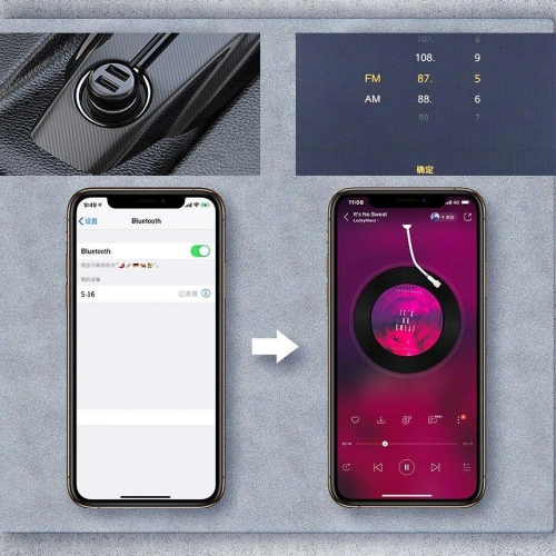 Transmiter FM Baseus S-16 Bluetooth 5.0 2x USB ładowarka samochodowa AUX MP3 TF micro SD 3,1 A czarny